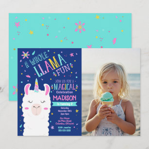 Llama Unicorn Magical Birthday Party Photo Invitation