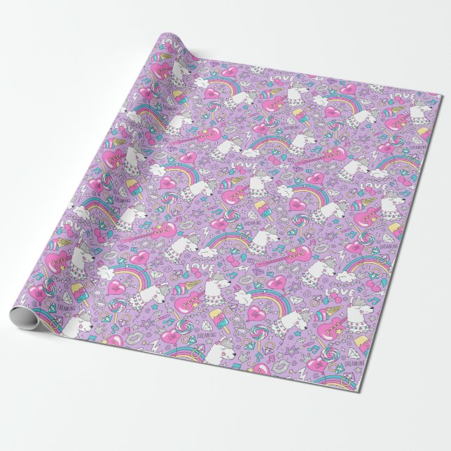 Llama Unicorn Wrapping Paper (Unrolled)