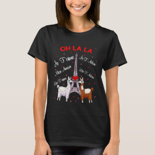 Llama Valentine Oh La La French Love Words T-Shirt