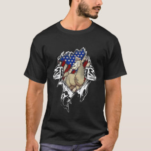 Llama Vintage American Flag USA T-Shirt
