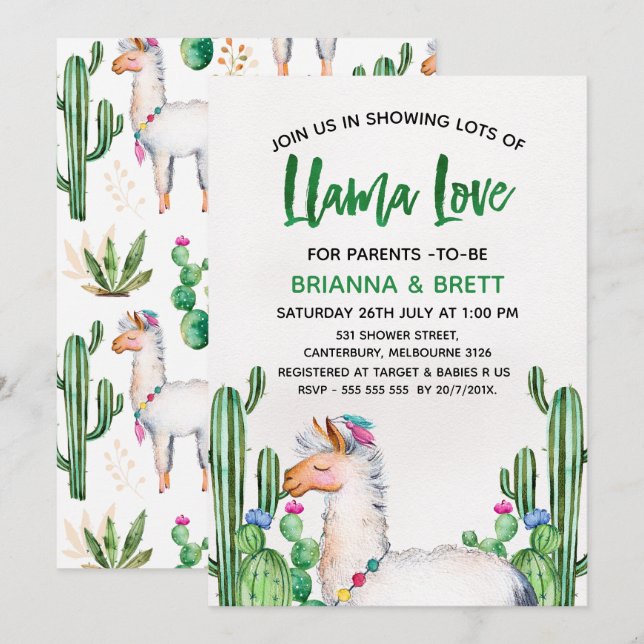 Llama Watercolor Baby Shower Invitation (Front/Back)