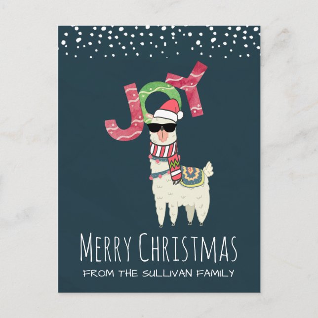 Llama wearing a Santa Hat and Sunglasses Christmas Postcard (Front)