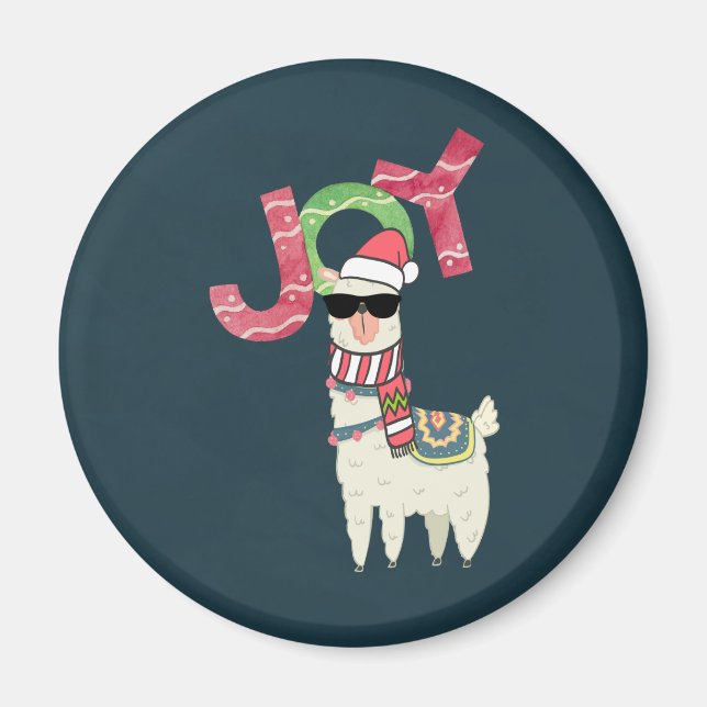 Llama wearing a Santa Hat and Sunglasses Joy Magnet (Front)