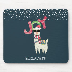 Llama wearing a Santa Hat and Sunglasses Joy Mouse Mat