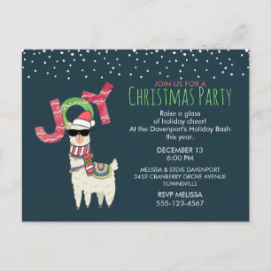 Llama wearing a Santa Hat Christmas Party Invite Postcard