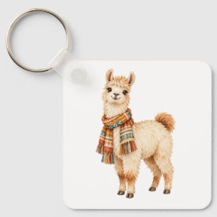 Llama Wearing a Woven Scarf Key Ring