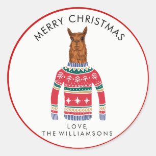 Llama Wearing Funny Ugly Christmas Nordic Sweater Classic Round Sticker