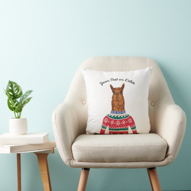 Llama Wearing Funny Ugly Christmas Nordic Sweater Cushion (Chair)