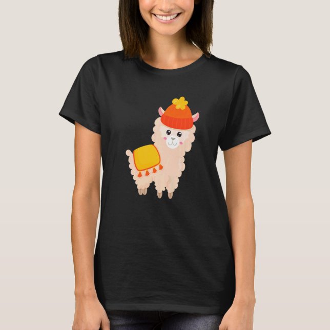 Llama Wearing Hat Autumn Fall Farmer Thanksgiving  T-Shirt (Front)