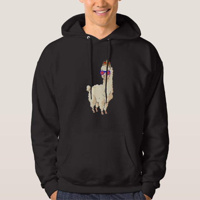 Llama Wearing Sunglasses And Crown England UK Flag Hoodie (Front)