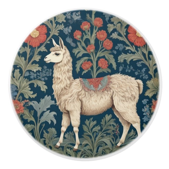 Llama William Morris style Left Facing Ceramic Knob (Front)