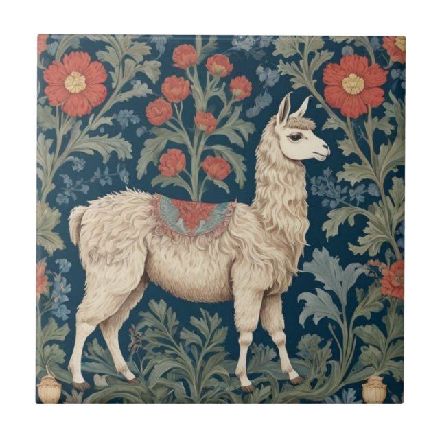 Llama William Morris style Right Facing Tile (Front)