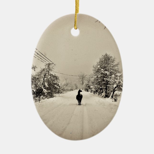 llama winter ceramic tree decoration (Front)