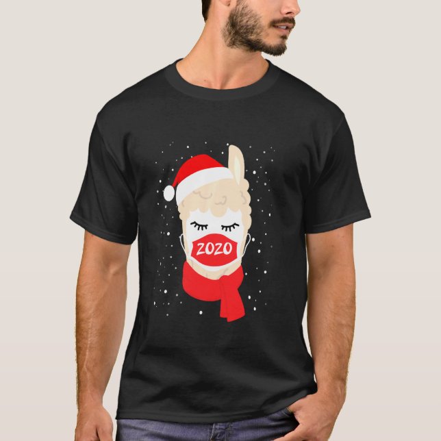 Llama With Face Mask Pyjamas Xmas 2020 Matching Fa T-Shirt (Front)