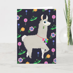Llama with Flowers Birthday  Card