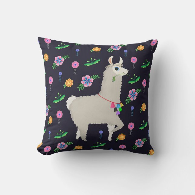 Llama with Flowers Cushion (Front)