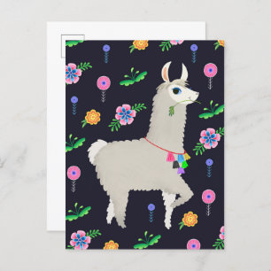 Llama with Flowers Postcard
