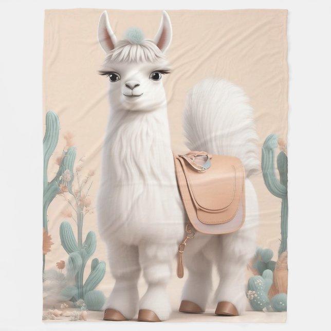Llama with Saddle in the Desert Fleece Blanket (Front)