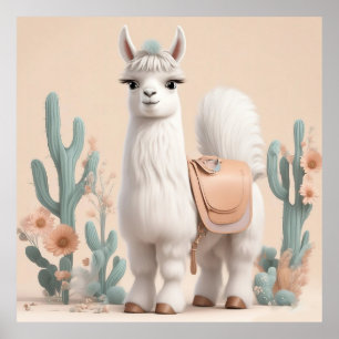 Llama with Saddle in the Desert Poster