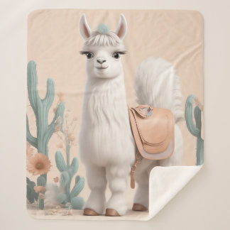 Llama with Saddle in the Desert Sherpa Blanket