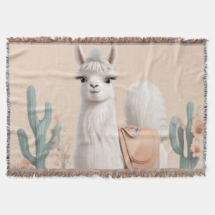 Llama with Saddle in the Desert Throw Blanket