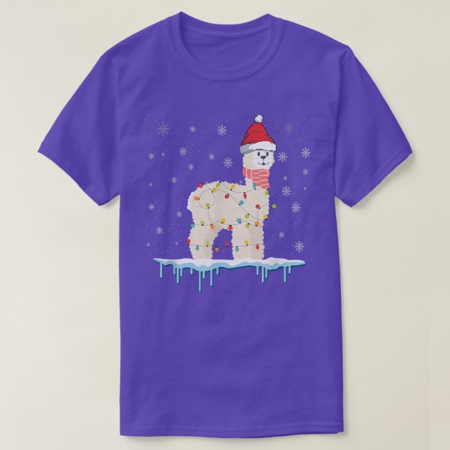 Llama With Santa Hat And Christmas Lights Funny Al T-Shirt (Design Front)