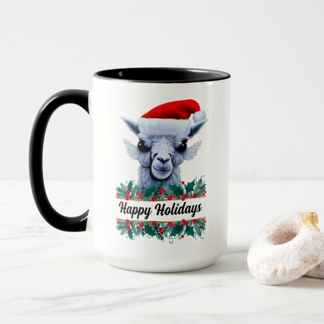 Llama With Santa Hat And Text Mug (With Donut)