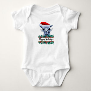 Llama With Santa Hat Baby Bodysuit