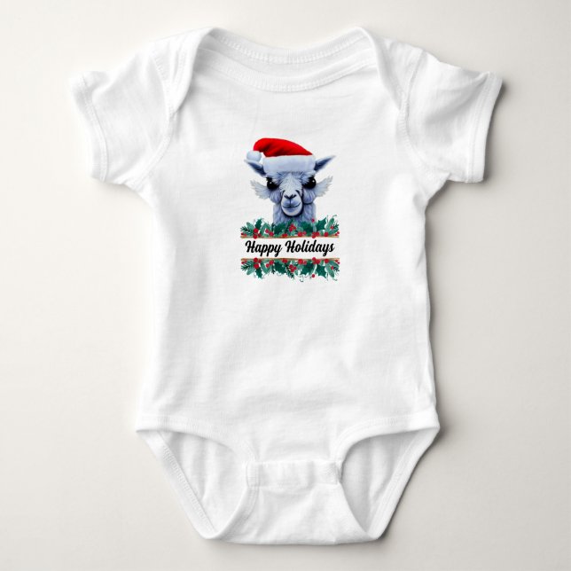 Llama With Santa Hat Baby Bodysuit (Front)