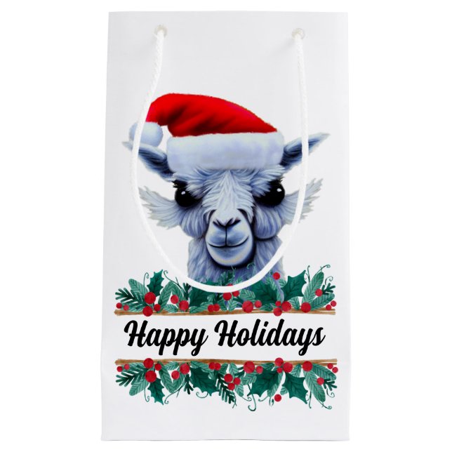 Llama With Santa Hat  Small Gift Bag (Front)