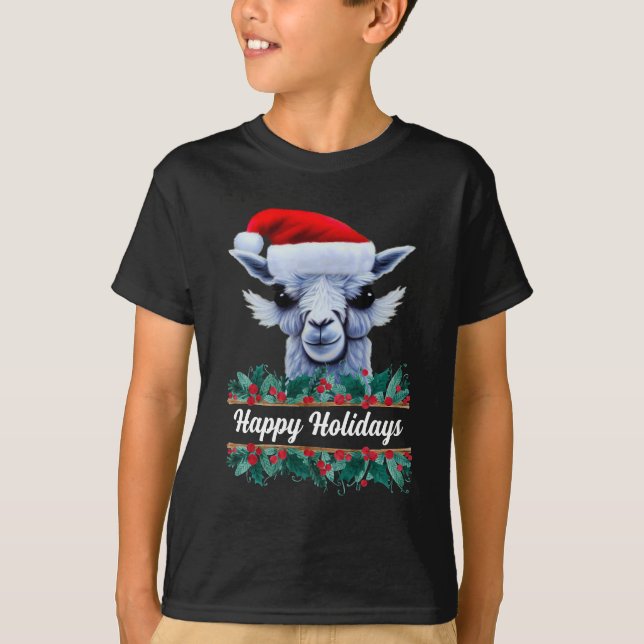 Llama With Santa Hat With Text T-Shirt (Front)