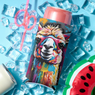 Llama with splatters seltzer can cooler