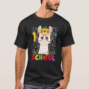 Llama With Sunflower Happy 100th Day Of School Stu T-Shirt