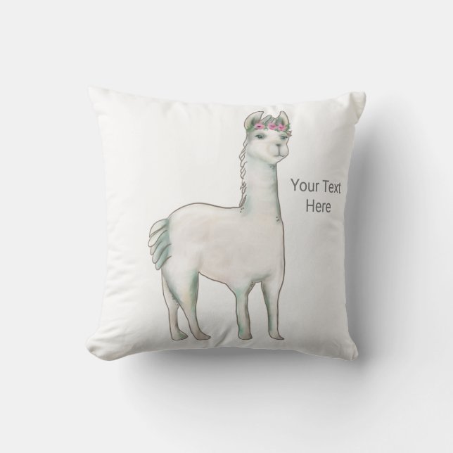 Llama with three mini pink roses crown tiara. cushion (Front)