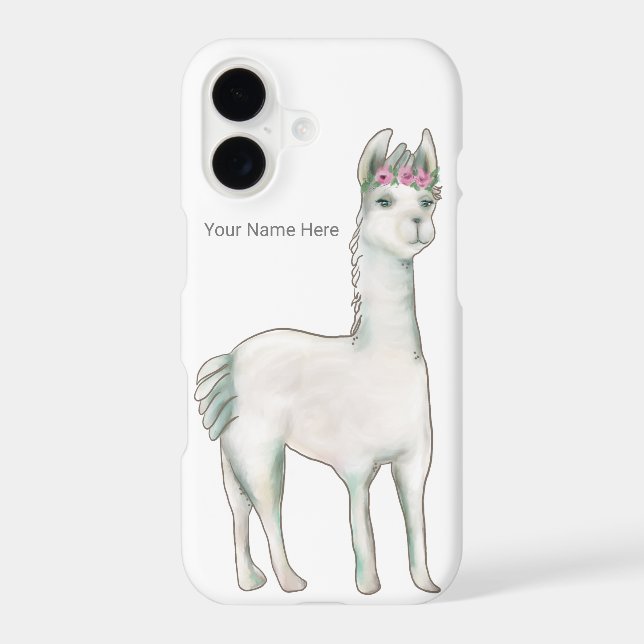 Llama with three mini pink roses crown tiara iPhone case (Back)