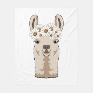 Llama with white Blossoms Fleece Blanket