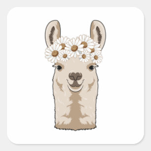 Llama with white Blossoms Square Sticker