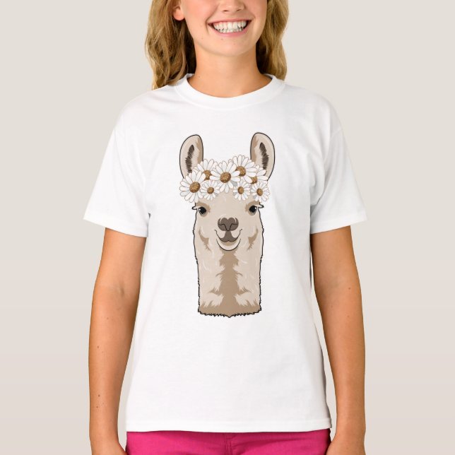 Llama with white Blossoms T-Shirt (Front)