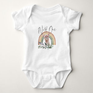 Llama   Woodland Forest Animals 1st Birthday Baby Bodysuit