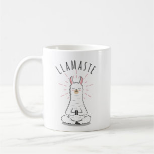 Llama yoga pose with llamaste coffee mug