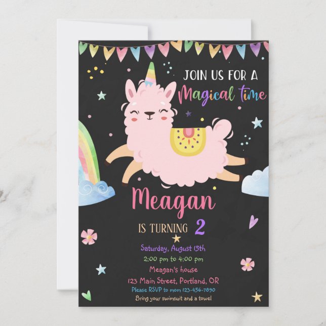 Llamacorn birthday invitation Magical birthday (Front)