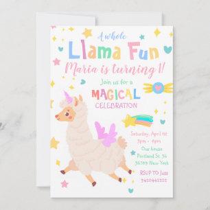 Llamacorn Magical Unicorn Birthday Invitation