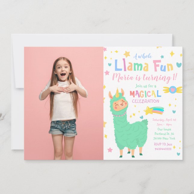 Llamacorn Photo Llama Birthday Invitation (Front)