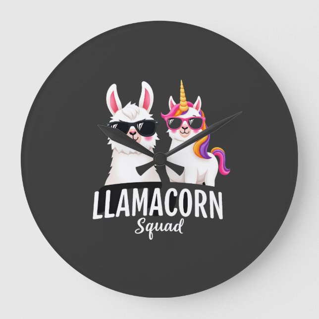Llamacorn Squad Funny Unicorn Llama Squad Christma Large Clock (Front)