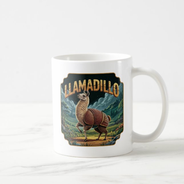 Llamadillo Illustration – Llama Armadillo Funny Coffee Mug (Right)