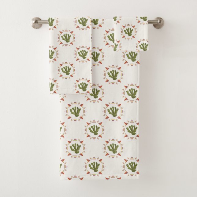 Llamarama Collection | Cactus Circle Bath Towel Set (Insitu)
