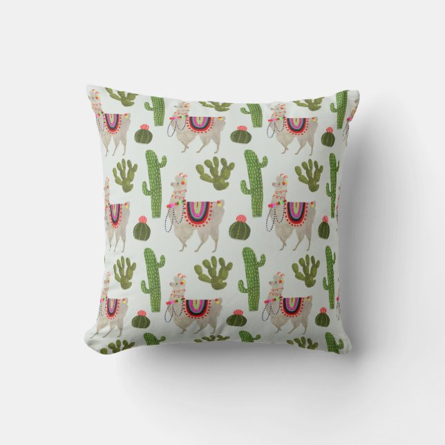 Llamarama Collection | Cactus & Llama Pattern Cushion (Front)