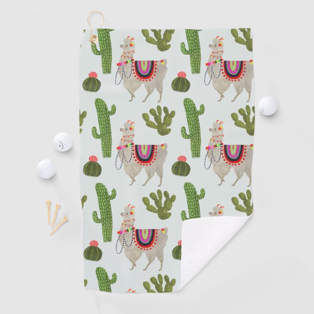 Llamarama Collection | Cactus & Llama Pattern Golf Towel (InSitu)
