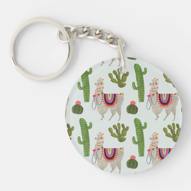 Llamarama Collection | Cactus & Llama Pattern Key Ring (Front)