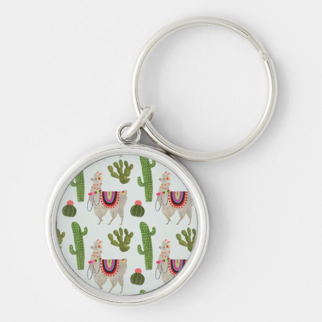 Llamarama Collection | Cactus & Llama Pattern Key Ring (Front)